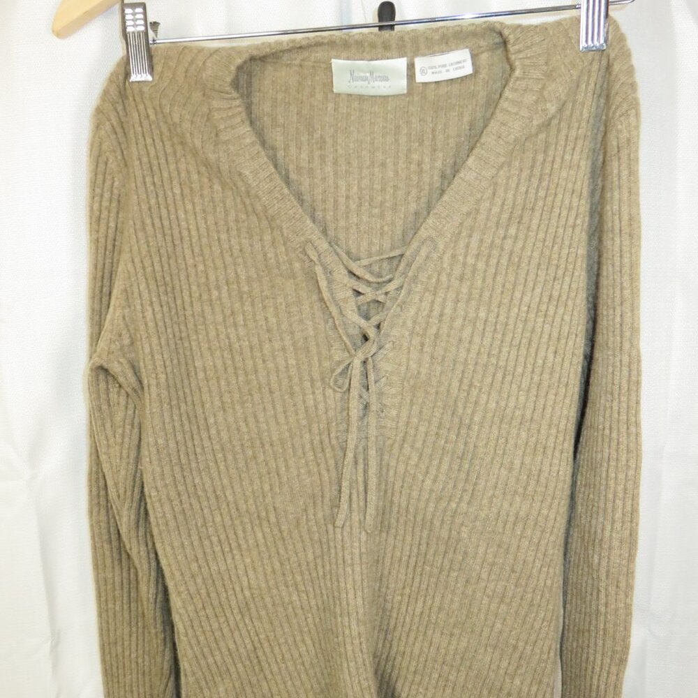 Neiman Marcus Cashmere Knit Lace Up Sweater Pullover Top Brown Womens XL Petite